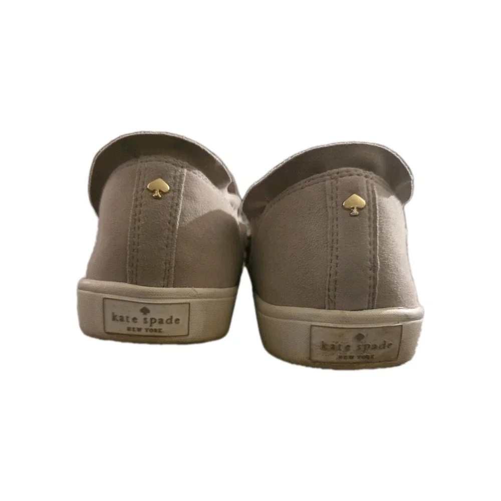 Kate Spade Lilly Ruffle Slip On Sneakers Beige Taupe Suede Leather‎ Flats 7.5M